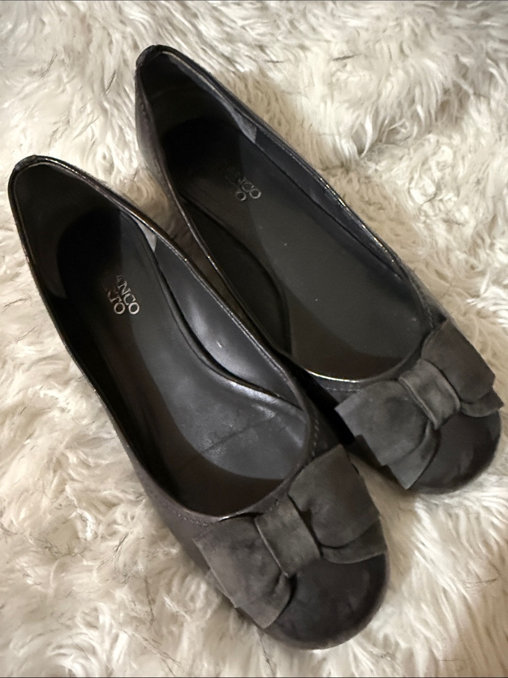 Franco Sarto Charcoal Suede Bow Flats